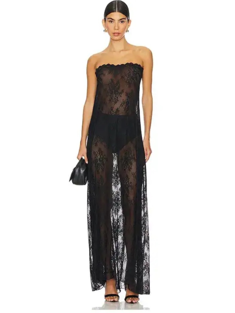 WeWoreWhat Black Lace Strapless Maxi Dress with removable slip